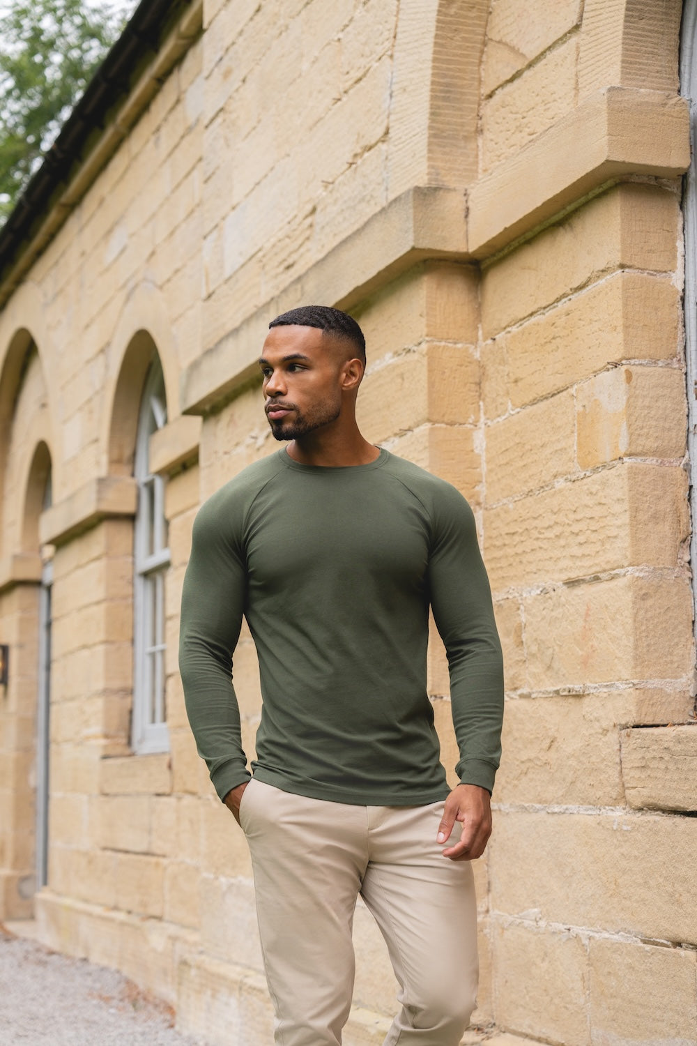 Athletic Fit Long Sleeve T-Shirt in Khaki - TAILORED ATHLETE - USA