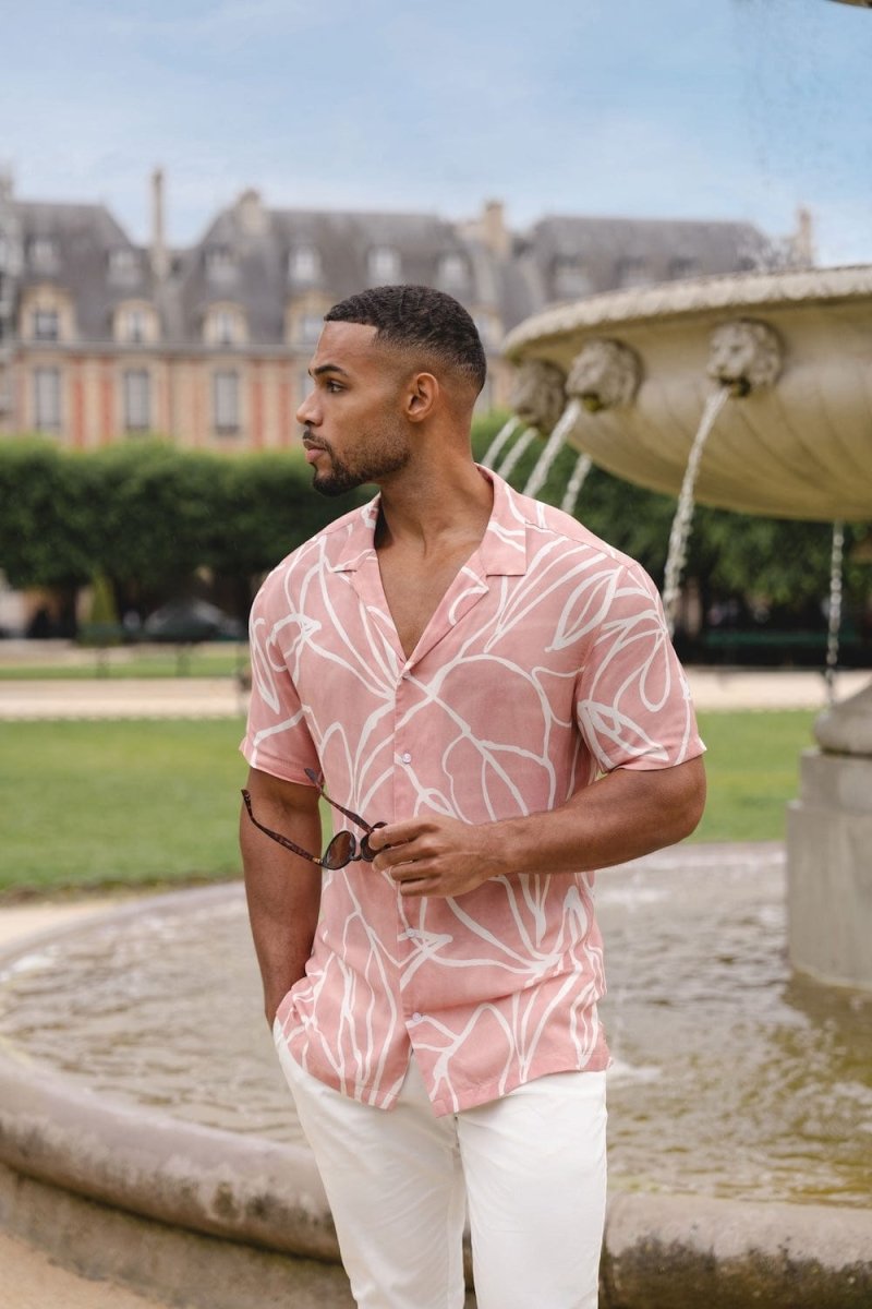 Printed Shirt in Pink Linear Fauna - TAILORED ATHLETE - USA
