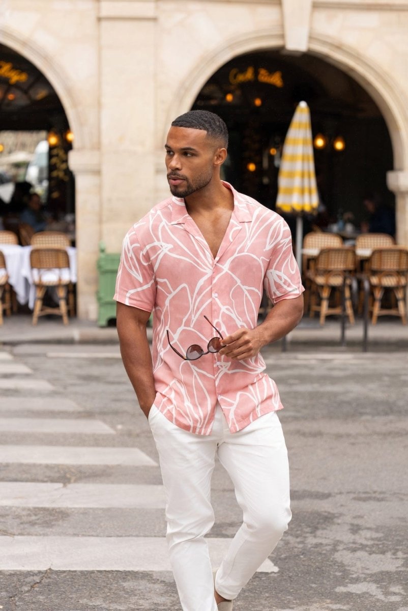 Printed Shirt in Pink Linear Fauna - TAILORED ATHLETE - USA