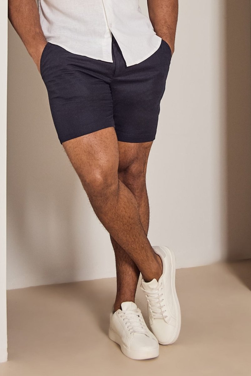 Linen Blend Side Adjuster Shorts in Navy - TAILORED ATHLETE - USA