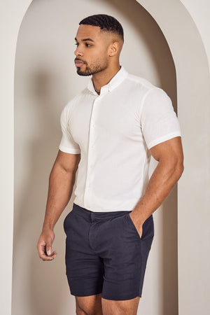 Linen Blend Side Adjuster Shorts in Navy - TAILORED ATHLETE - USA