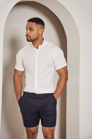Linen Blend Side Adjuster Shorts in Navy - TAILORED ATHLETE - USA