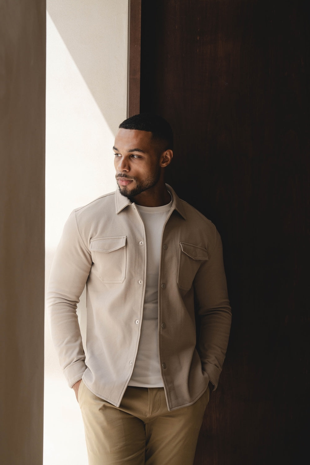 Soft Brushed Overshirt in Stone - TAILORED ATHLETE - USA