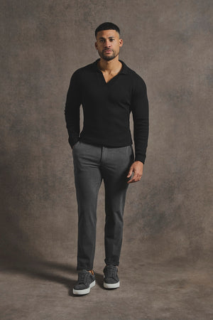 Textured Buttonless Polo Shirt in Black - TAILORED ATHLETE - USA