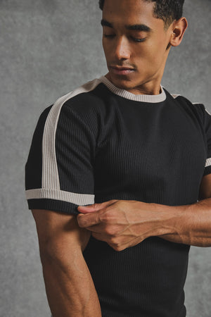 Textured Colour Blocked T-Shirt in Black and Stone - TAILORED ATHLETE - USA