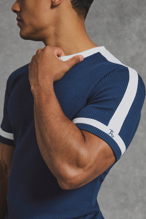 Textured Colour Blocked T-Shirt in Navy and White - TAILORED ATHLETE - USA