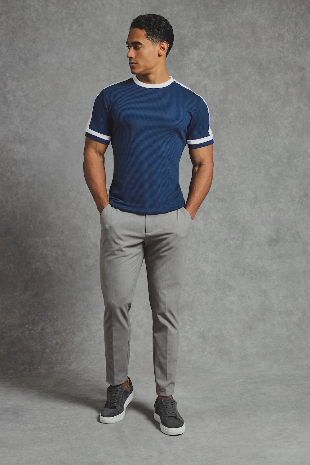 Textured Colour Blocked T-Shirt in Navy and White - TAILORED ATHLETE - USA