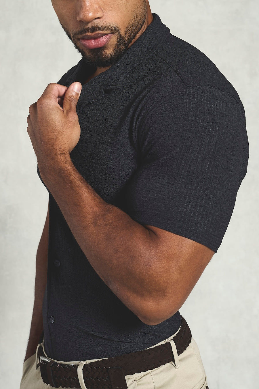 Textured Cuban Collar Shirt in Graphite - TAILORED ATHLETE - USA