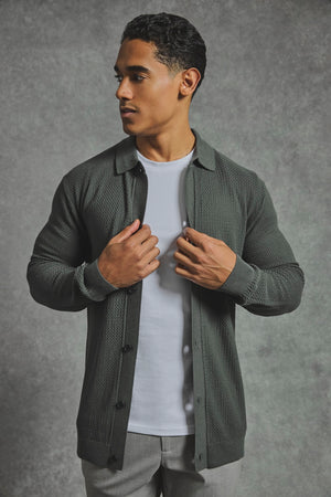 Textured Knitted Shirt in Khaki - TAILORED ATHLETE - USA