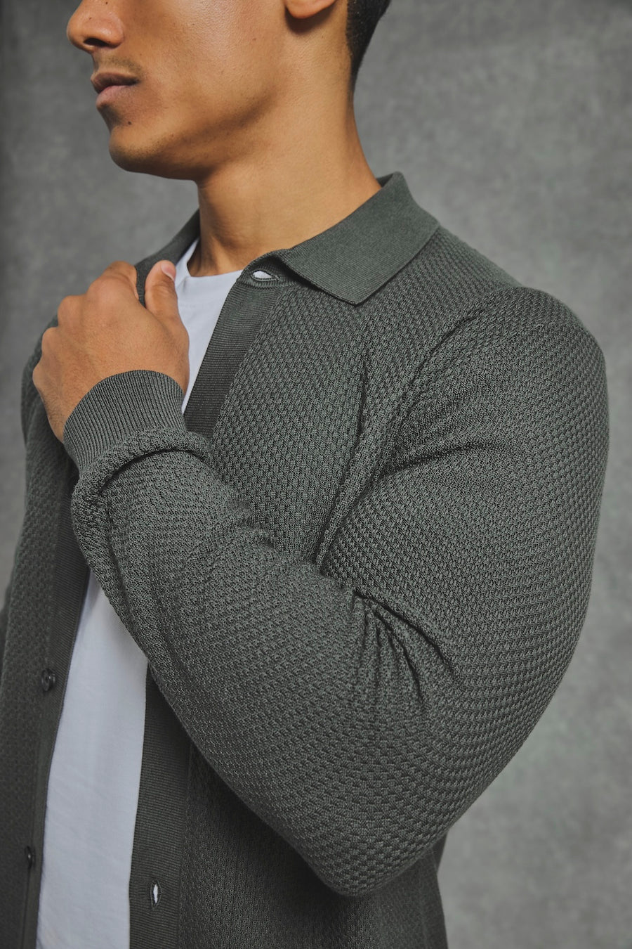 Textured Knitted Shirt in Khaki - TAILORED ATHLETE - USA