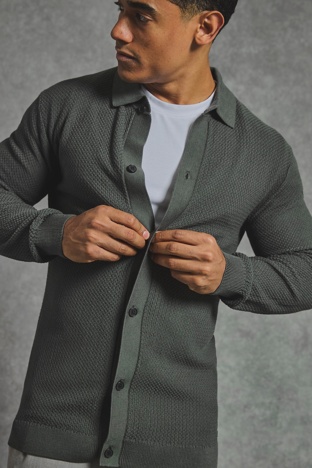 Textured Knitted Shirt in Khaki - TAILORED ATHLETE - USA