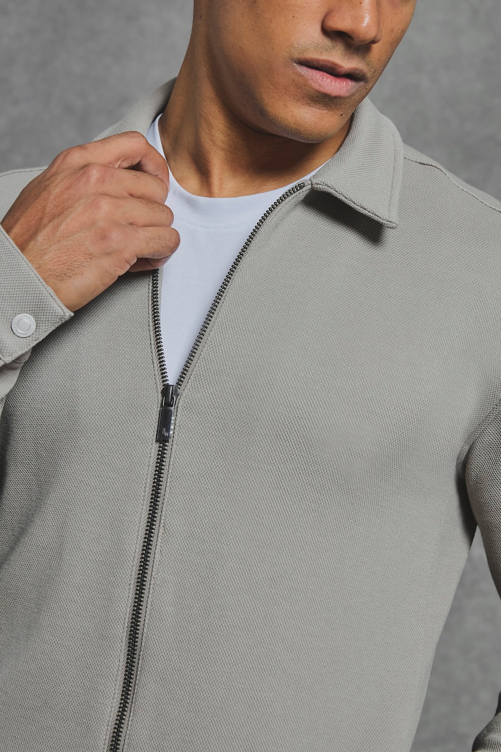 Textured Zip Through Shacket in Dark Stone - TAILORED ATHLETE - USA