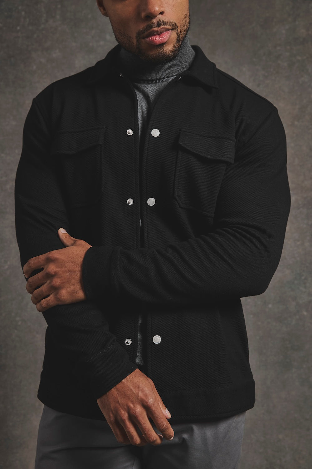 Twill Jersey Shacket in Black - TAILORED ATHLETE - USA