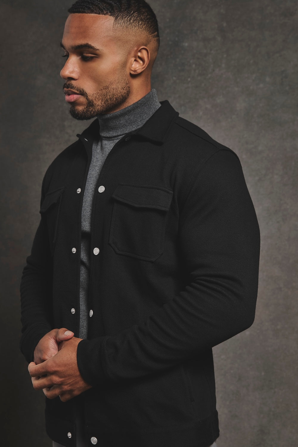Twill Jersey Shacket in Black - TAILORED ATHLETE - USA