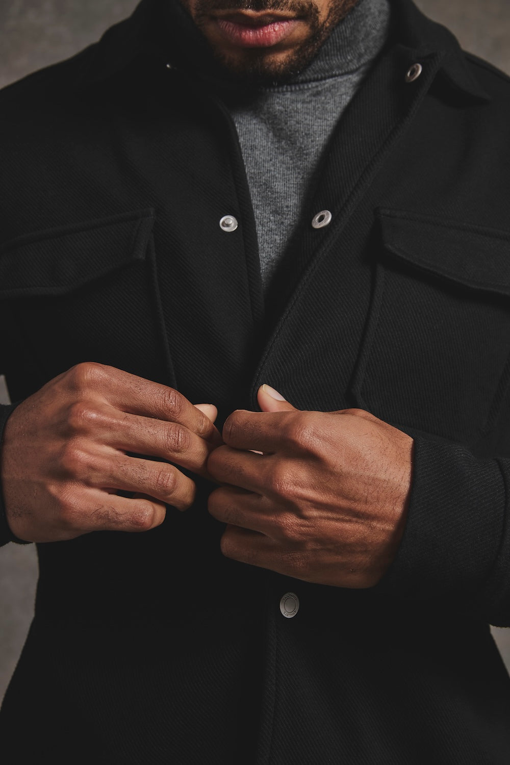 Twill Jersey Shacket in Black - TAILORED ATHLETE - USA