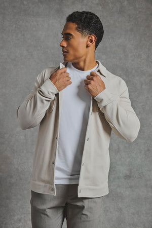Twill Jersey Shacket in Stone - TAILORED ATHLETE - USA