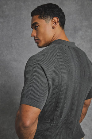 Vertical Stripe Knitted Polo Shirt in Khaki - TAILORED ATHLETE - USA