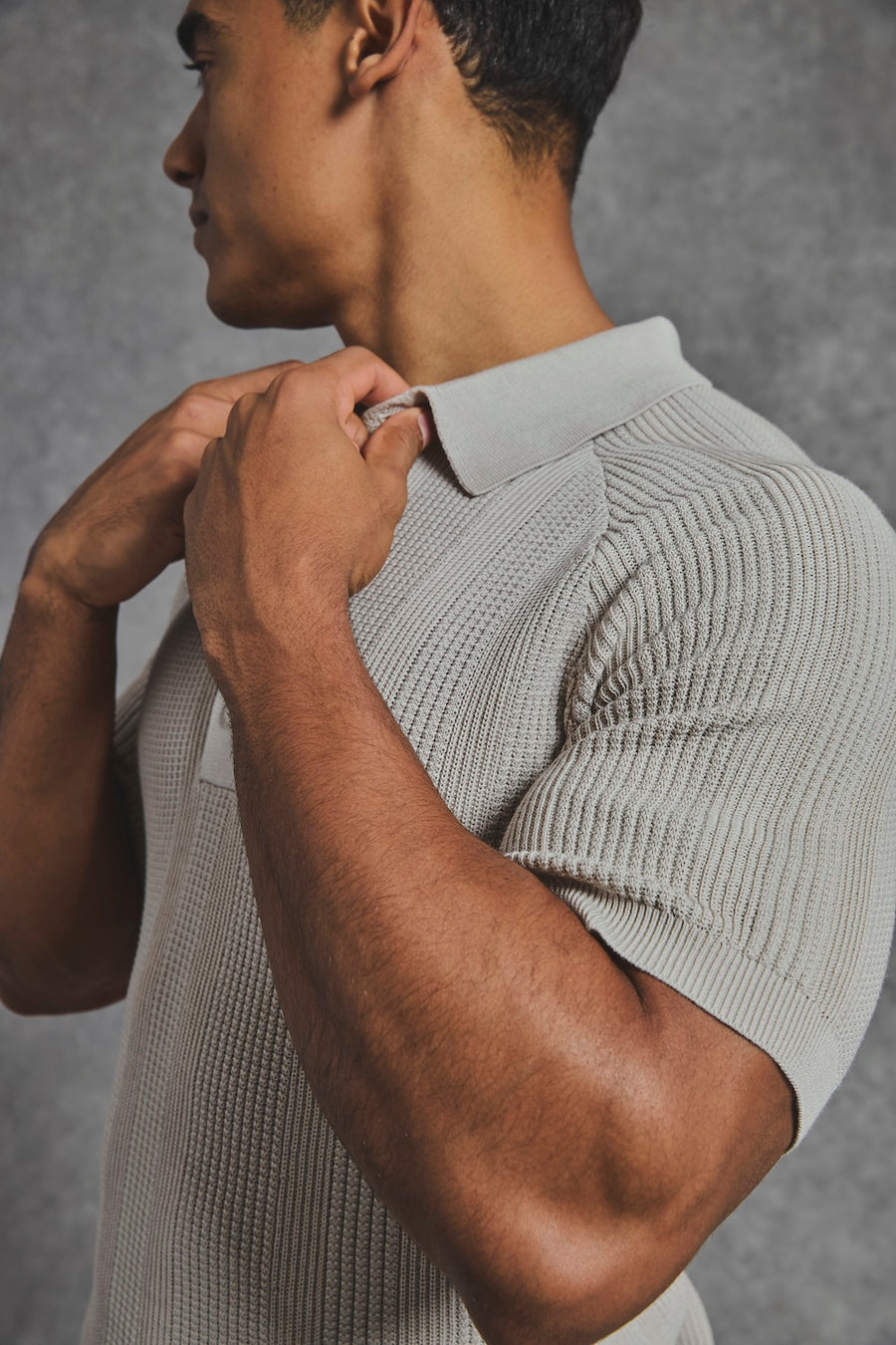 Vertical Stripe Knitted Polo Shirt in Stone - TAILORED ATHLETE - USA