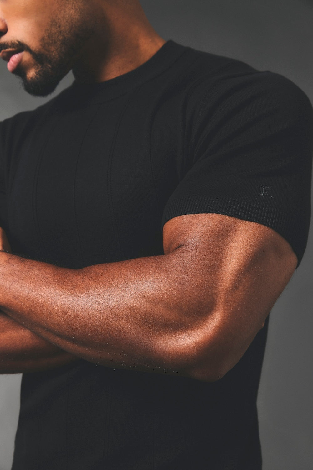 Vertical Stripe Knitted T-Shirt in Black - TAILORED ATHLETE - USA