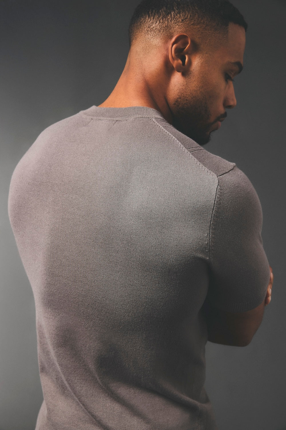 Vertical Stripe Knitted T-Shirt in Taupe - TAILORED ATHLETE - USA