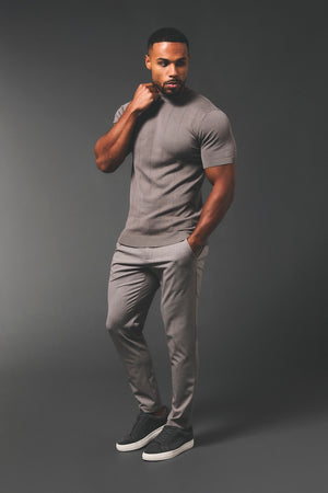 Vertical Stripe Knitted T-Shirt in Taupe - TAILORED ATHLETE - USA