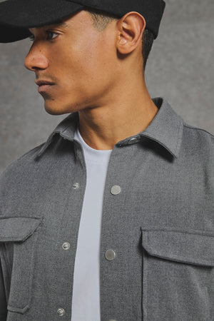 Woven Popper Overshirt in Grey Marl - TAILORED ATHLETE - USA