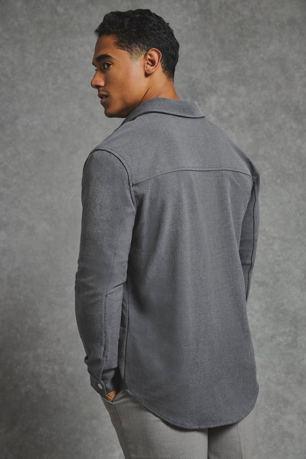 Woven Popper Overshirt in Grey Marl - TAILORED ATHLETE - USA
