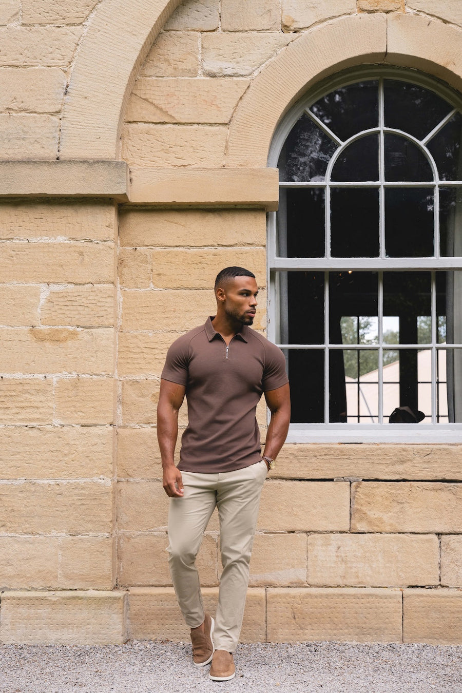 Zip Neck Polo Shirt in Mocha - TAILORED ATHLETE - USA