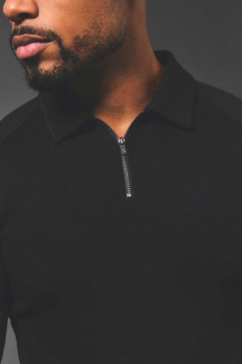 Zip Neck Polo Shirt in Black - TAILORED ATHLETE - USA