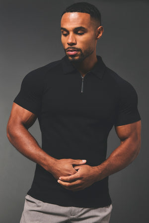 Zip Neck Polo Shirt in Black - TAILORED ATHLETE - USA