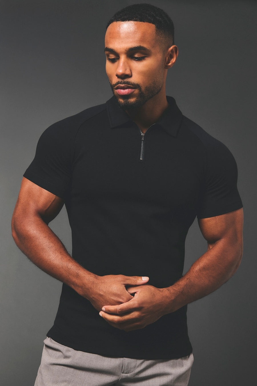 Zip Neck Polo Shirt in Black - TAILORED ATHLETE - USA