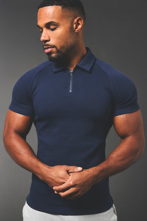 Zip Neck Polo Shirt in Navy - TAILORED ATHLETE - USA