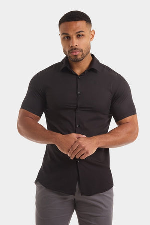 Athletic Fit Short Sleeve Bamboo Shirt in Black - TAILORED ATHLETE - USA