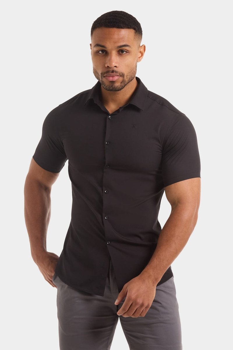 Athletic Fit Short Sleeve Bamboo Shirt in Black - TAILORED ATHLETE - USA