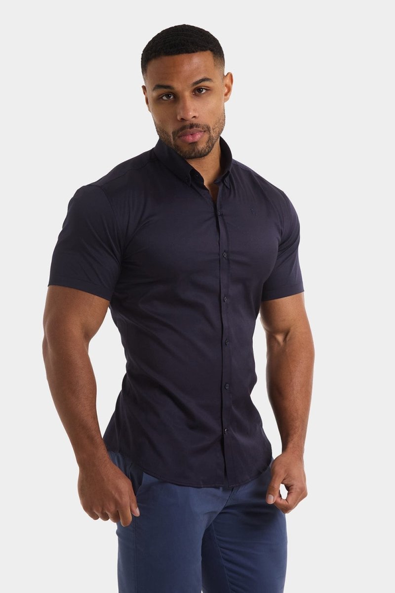 Athletic Fit Short Sleeve Signature Shirt in Navy - TAILORED ATHLETE - USA