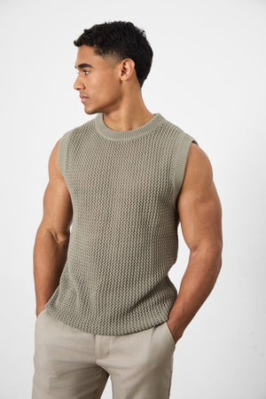 Crochet Knitted Tank Top in Soft Sage - TAILORED ATHLETE - USA