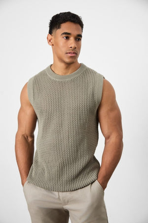 Crochet Knitted Tank Top in Soft Sage - TAILORED ATHLETE - USA