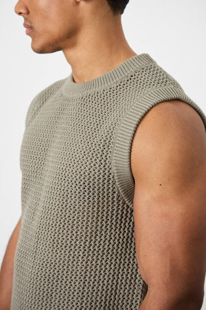 Crochet Knitted Tank Top in Soft Sage - TAILORED ATHLETE - USA