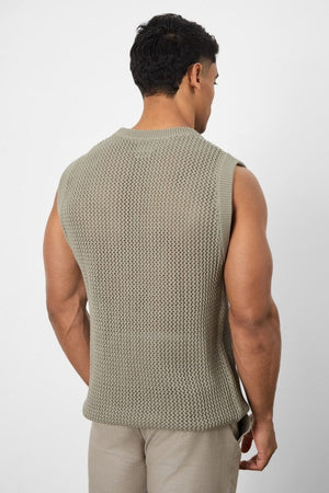 Crochet Knitted Tank Top in Soft Sage - TAILORED ATHLETE - USA