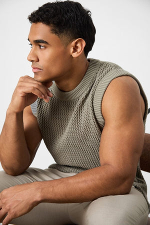 Crochet Knitted Tank Top in Soft Sage - TAILORED ATHLETE - USA