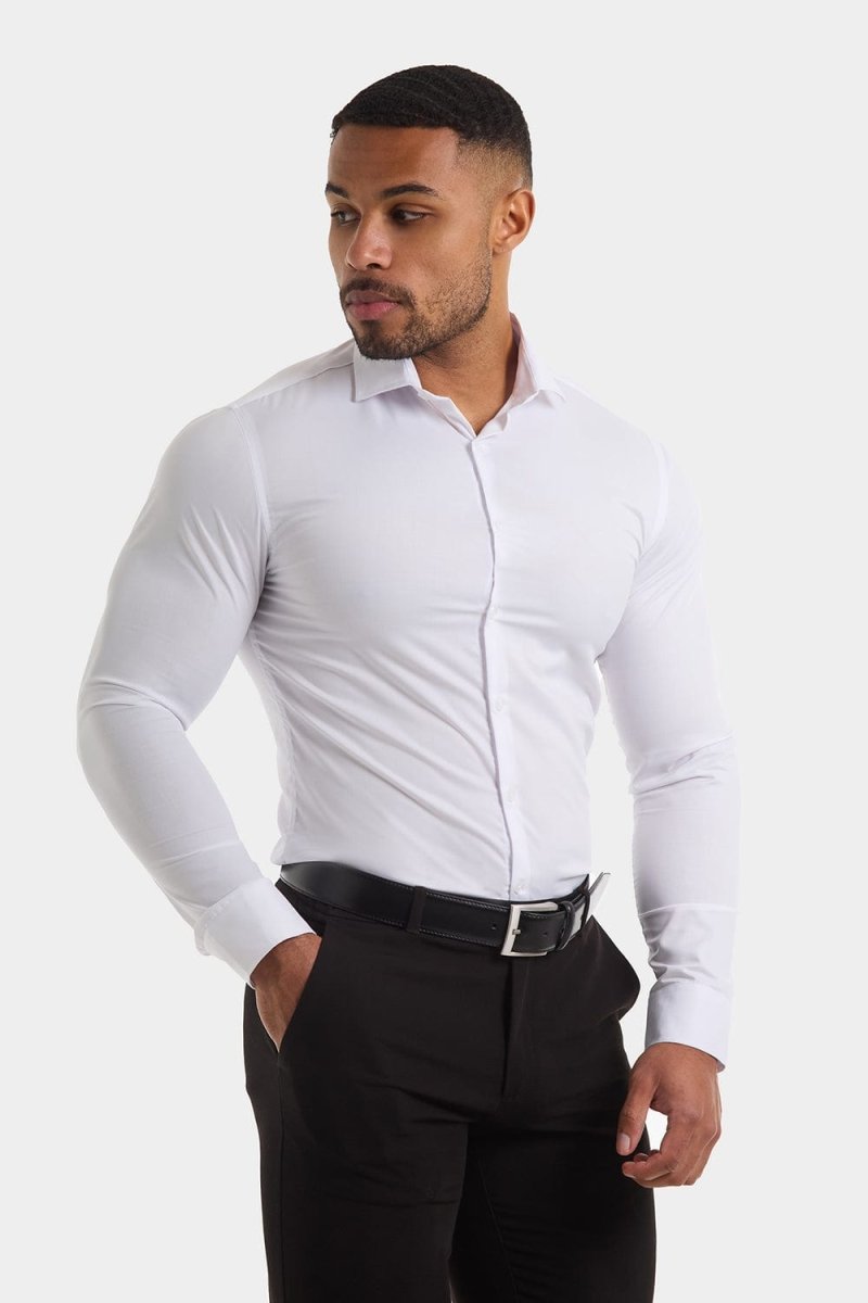 Athletic Fit Cutaway Collar Shirt in White - TAILORED ATHLETE - USA