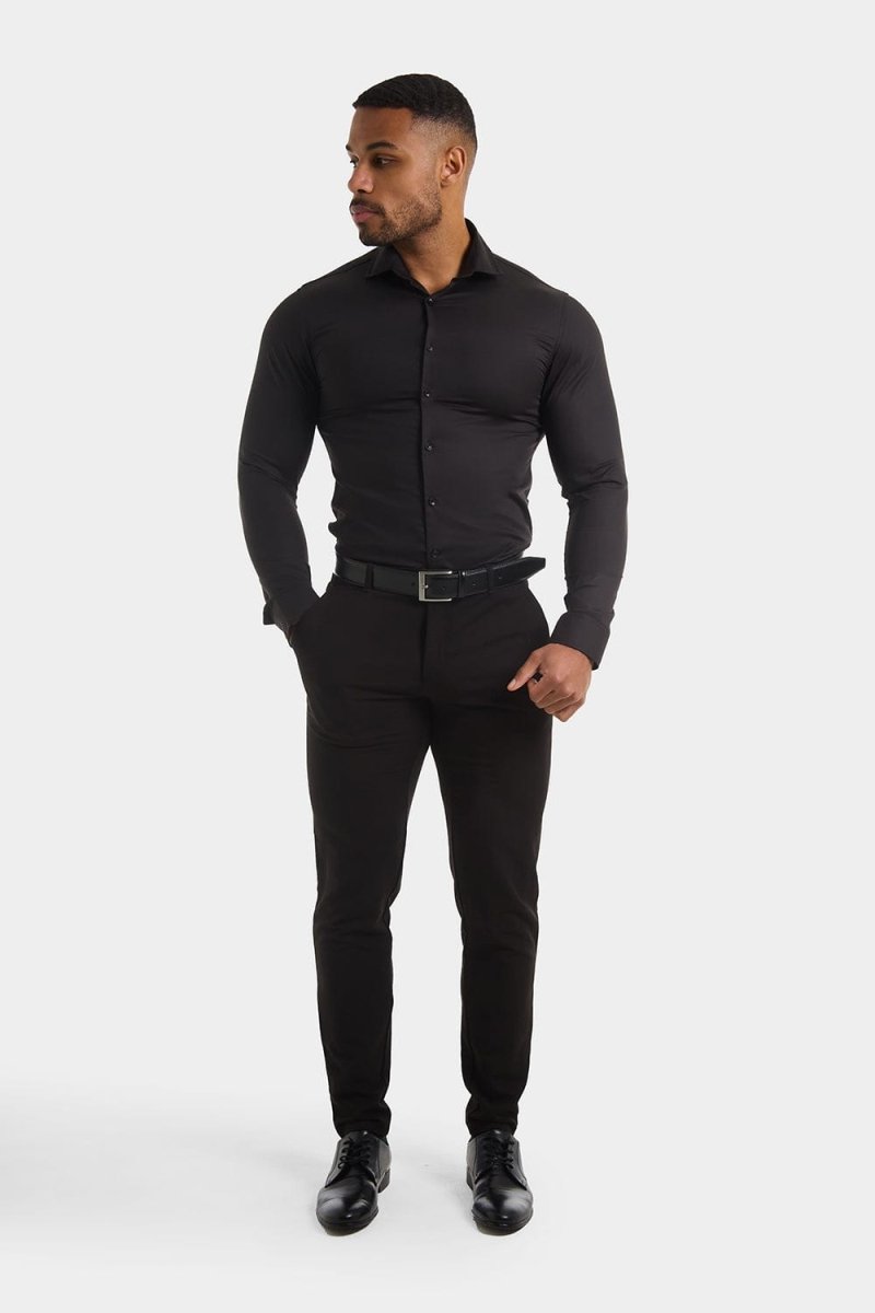 Athletic Fit Cutaway Collar Shirt in Black - TAILORED ATHLETE - USA