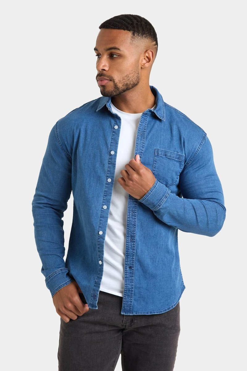 Denim Shirt in Mid Blue - TAILORED ATHLETE - USA