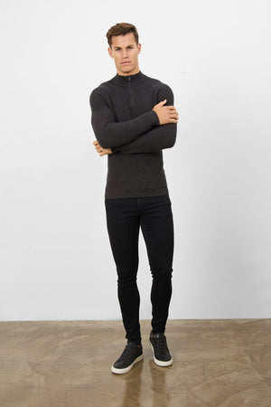 Fisherman Textured Half Zip Neck in Twisted Dark Grey - TAILORED ATHLETE - USA