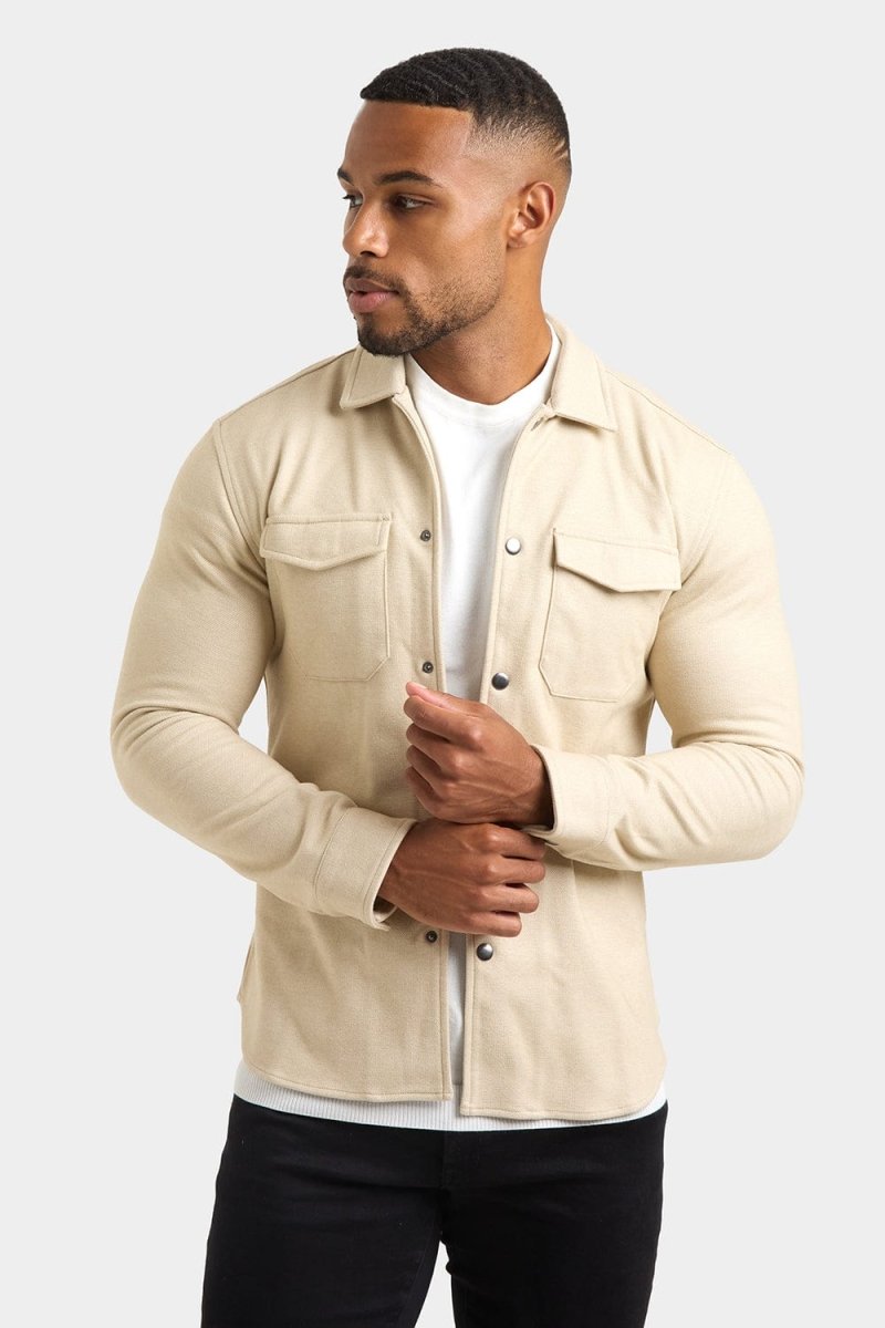 Herringbone Jersey Overshirt in Stone - TAILORED ATHLETE - USA