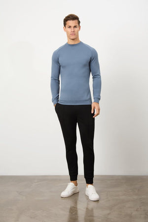 Interlock Crew Neck Sweat in Denim - TAILORED ATHLETE - USA