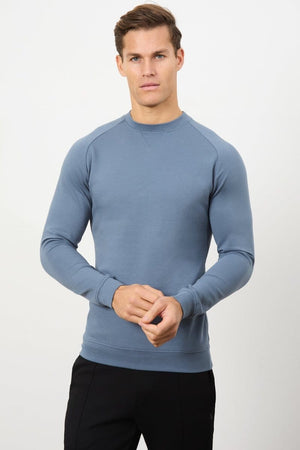 Interlock Crew Neck Sweat in Denim - TAILORED ATHLETE - USA