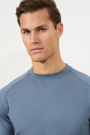 Interlock Crew Neck Sweat in Denim - TAILORED ATHLETE - USA