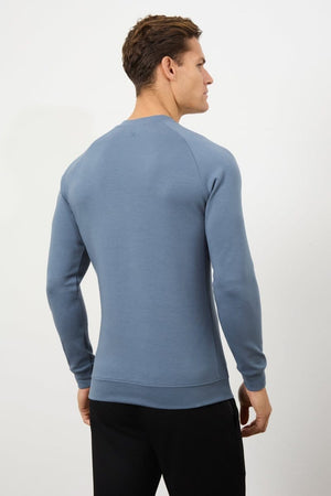Interlock Crew Neck Sweat in Denim - TAILORED ATHLETE - USA