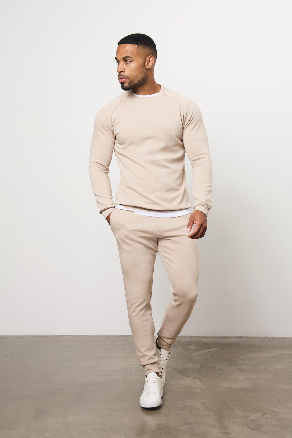 Interlock Crew Neck Sweat in Stone - TAILORED ATHLETE - USA